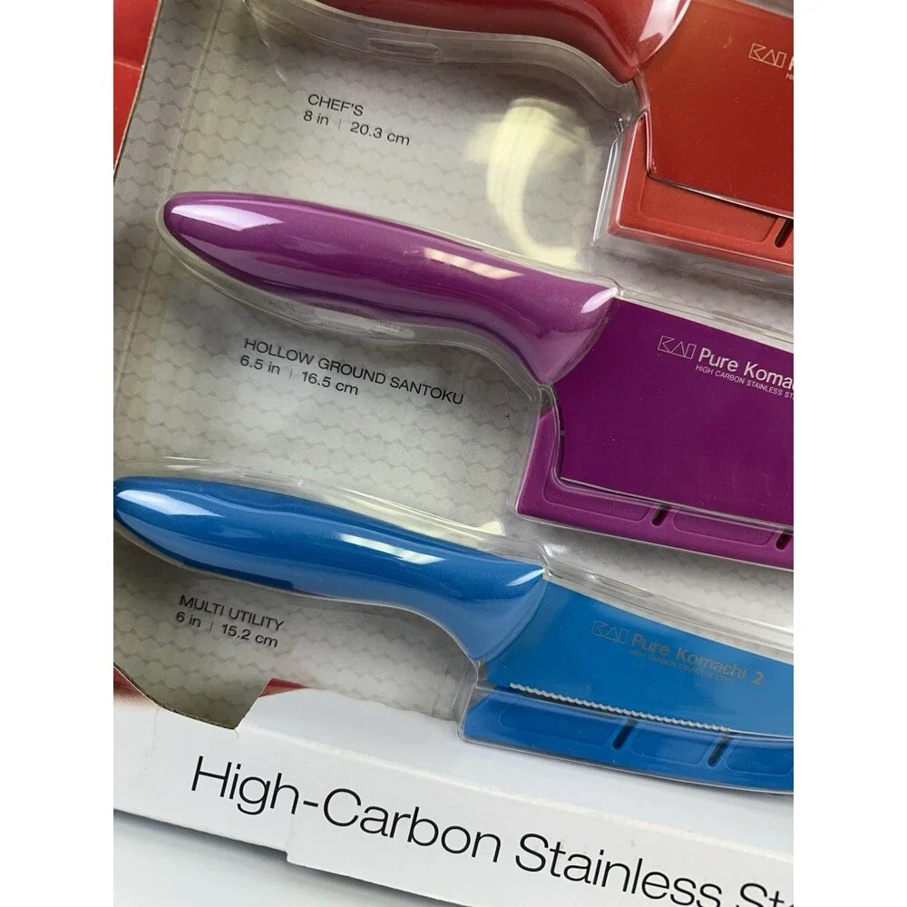 KAI Pure Komach 2 High Carbon Stainless Steel‎ Kitchen Knife Set 6 Bright Colors